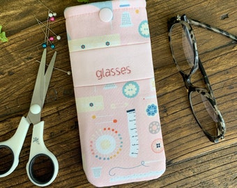 Estuche de tela para gafas personalizado, hecho a mano, con cualquier nombre, con broche de presión, para costura, suave, personalizado, color rosa