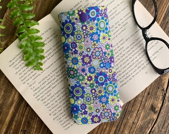 Handmade Purple Liberty Flower fabric glasses case sunglasses pouch spectacle cover Retro floral gift idea