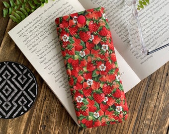 Handmade Strawberry Glasses Case Sunglasses Snap Pouch Fabric Eyeglass Soft Cover Floral Spectacle Bag padded Summer Specs Holiday gift idea