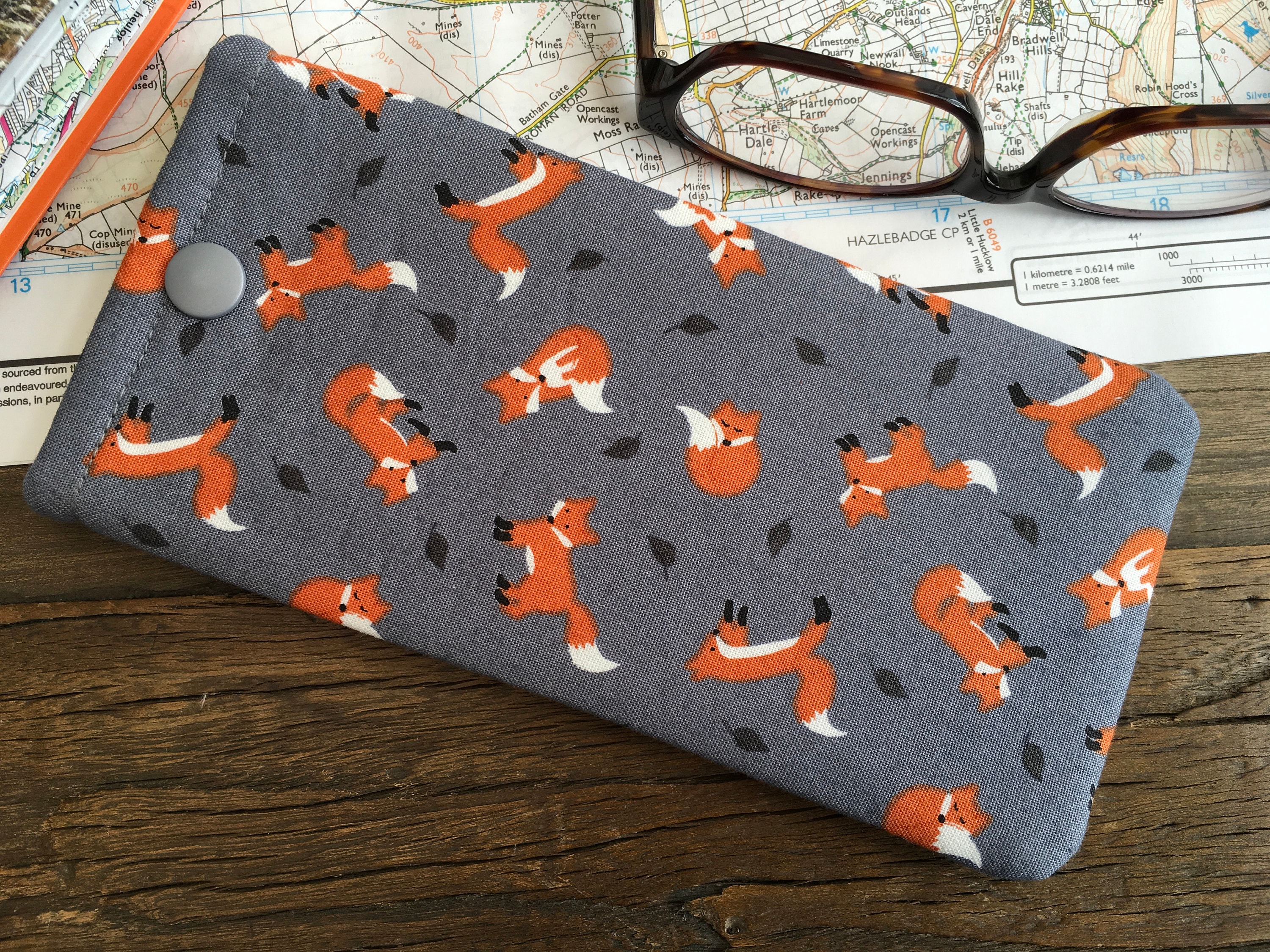 Grey Print Dog Print Handmade Fabric Sunglass case