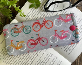 Estuche de tela para gafas de bicicleta hecho a mano, funda suave con cierre a presión para gafas de ciclismo, bolsa para gafas, regalo para ciclistas, accesorio para bolso.