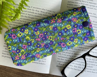 Liberty Flower fabric Glasses case Purple floral spectacle snap pouch Padded soft eyeglass bag Sunglasses cover holiday Gift idea