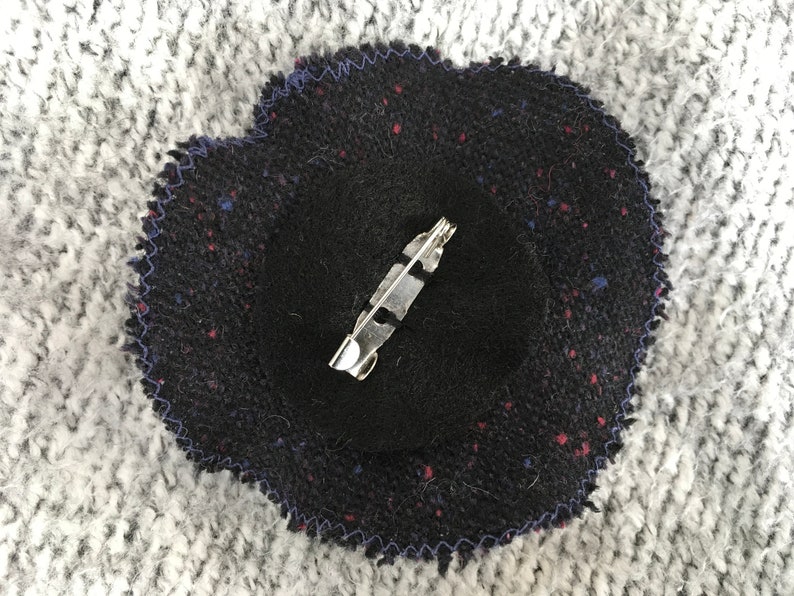 Tweed Flower Brooch Corsage with pin Blue Pink Purple Accessory with button centre Gift for her Under 10