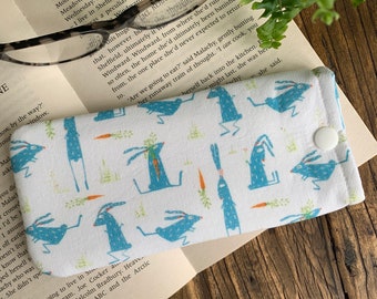 Handmade Rabbit Fabric Glasses Case Hare Sunglasses Snap Pouch Spectacle Soft Cover Eyeglass Bag Easter Cartoon Farm Animal Print Gift Idea