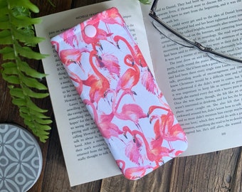 Handmade pink Flamingo fabric glasses case Tropical sunglasses snap pouch Spectacle soft cover Bird Eyeglass case Ornithologist padded bag