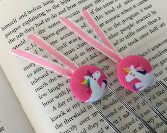 Pink Unicorn tela botones marcadores Par de clips de papel gigantes Pequeña idea de regalo