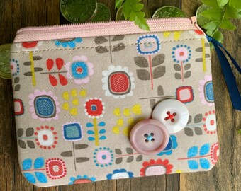 Monedero de tela de flores hecho a mano Cartera de dinero con cremallera floral Bolsa de tarjetas con estampado retro o pequeña bolsa de maquillaje Idea de regalo para jardineros
