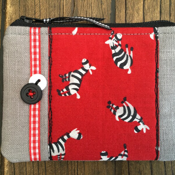 Handmade fabric Zebra coin purse pouch small make up bag Animal Zoo Safari Gift