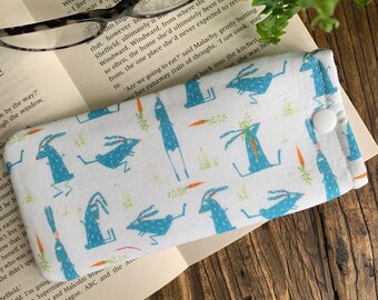 Handmade Rabbit Fabric Glasses Case Cartoon Animal Print Spectacles Snap Pouch Hare Eyeglass Soft Cover Sunglasses Holder Specs Bag Gift