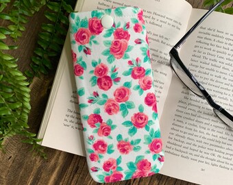 Handmade Liberty Rose Fabric Glasses Case Flower Spectacle Snap Pouch Pink Floral Sunglasses Case Padded Eyeglass Bag Gardeners Gift Idea