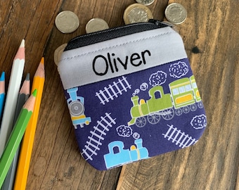 Porte-monnaie train personnalisé pour enfants Pochette zippée train à vapeur Portefeuille pour garçons n'importe quel nom Cadeau personnalisé pour la rentrée des classes