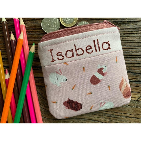 Personalised Pink Rabbit Guinea Pig Coin Purse Fabric Pouch Wallet