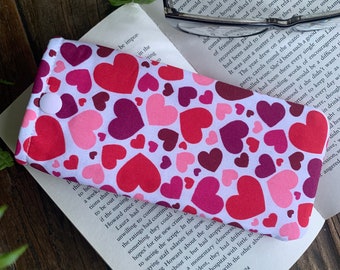 Handmade fabric glasses case Hearts sunglasses snap pouch Spectacle soft padded case Pink love heart gift  Sunglasses padded sleeve