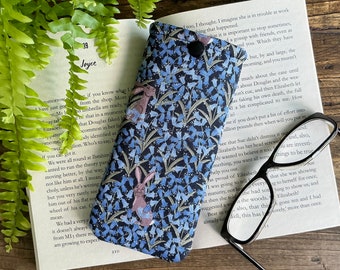 Handmade Rabbit fabric glasses case Animal Spectacles soft snap pouch Hare eyeglass padded bag Bluebell sunglasses case Floral gift idea