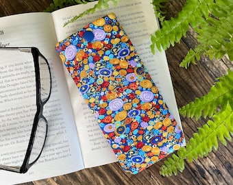 Handmade metallic glasses case Blue Orange and Gold spectacles snap pouch Fabric eyeglass bag Sunglasses soft padded cover  Gift idea