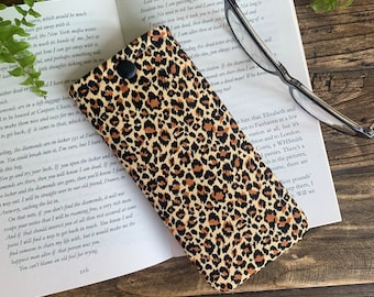 Handmade Leopard Print Glasses Case Sunglasses Snap Pouch Fabric Spectacle Soft Cover Animal Eyeglass Bag Handbag Accessory Readers Gift