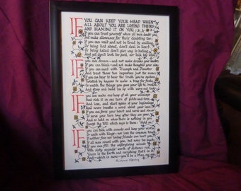 If Poem, A4 Rudyard Kipling. Old english quill script calligraphy. wall poster A4