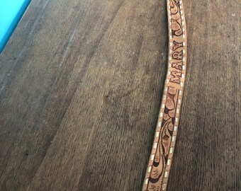 Vintage Monogrammed Western Tooled Leather Belt Mary Brown Hand Stitching Cowhide Cowboy Prairie Size 28 Vintage Monogrammed Western Tooled Leather Belt Mary Brown Hand Stitching Cowhide Cowboy Prairie Size 28