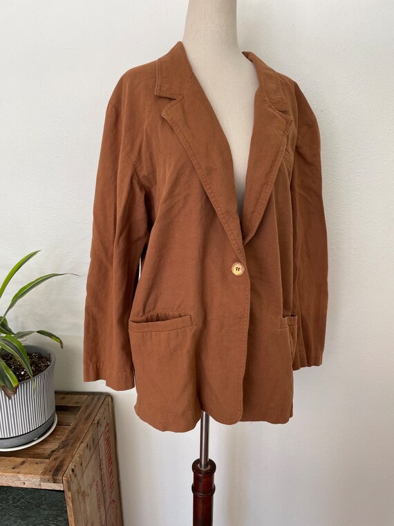 Vintage 1980s/90s oversized basic brown flax and … - image 4
