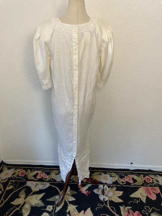 1980s Jessica McClintock Linen Dress, Victorian Lace,… - Gem