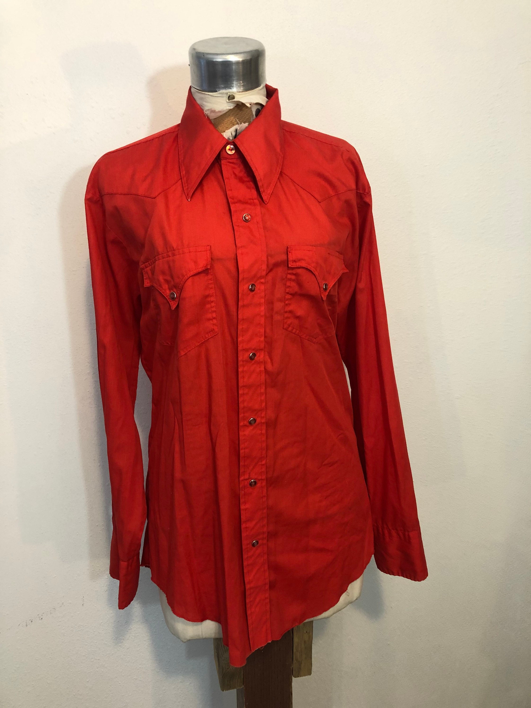 1960s Tem Tex mens western long tail shirt. Red. Snap up. | Etsy