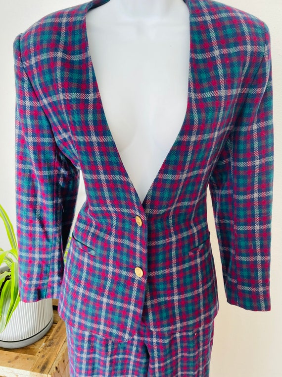 Size 10 Petite Purple and Pink Plaid 1970s Polyester/wool Leisure Pant Suit.groovy  Two Piece Suit. Mod Retro Outfit. Disco.classic 70s Style 