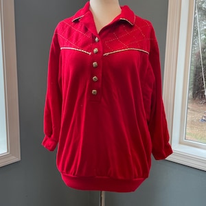 XL Vintage red Graff Sweater. Red. Warm. Size large. Gorgeous. Grandpa Sweater. soft red Pullover. Red Jumper. christmas style. gold buttons