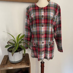 90s plus size red plaid Blazer. Cute 1980s/1990s. Miss Dorby. cabin core Shapely Blazer. Wool Blend. dark academia blazer. shoulderpads.