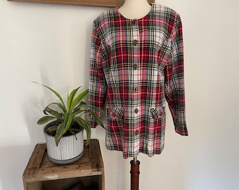 90s plus size red plaid Blazer. Cute 1980s/1990s. Miss Dorby. cabin core Shapely Blazer. Wool Blend. dark academia blazer. shoulderpads.