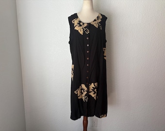 Size XL Black and white floral print Rayon 90s slip dress. Hawaiian themed. Hibiscus Collection