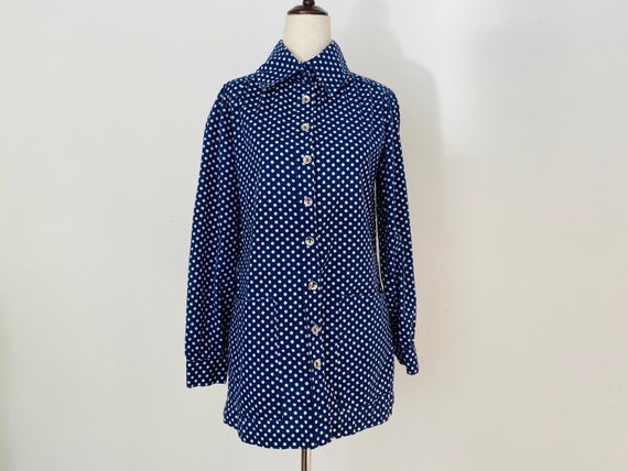Vintage 1960s/1970s Polkadot button down blouse o… - image 1
