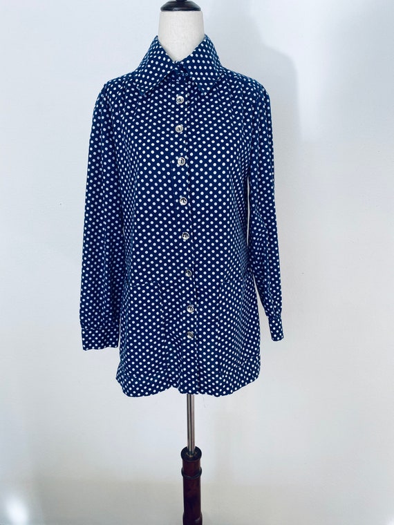 Vintage 1960s/1970s Polkadot button down blouse o… - image 3