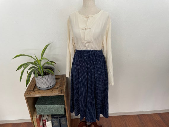 polkadot blue and white cotton blend skirt. Midi … - image 6
