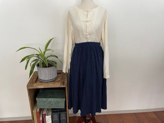 polkadot blue and white cotton blend skirt. Midi … - image 7