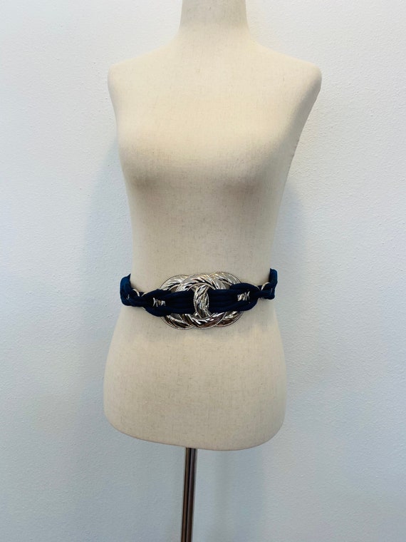 Sz M/L Unique 1980’s Braided Belt. Blue and Silve… - image 2