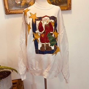 Vintage Christmas Sweater. Santa. sz Large Ugly Christmas Sweater. Pullover. Holiday. Kitschy. Sweater Contest. Cotton Christmas Pullover.