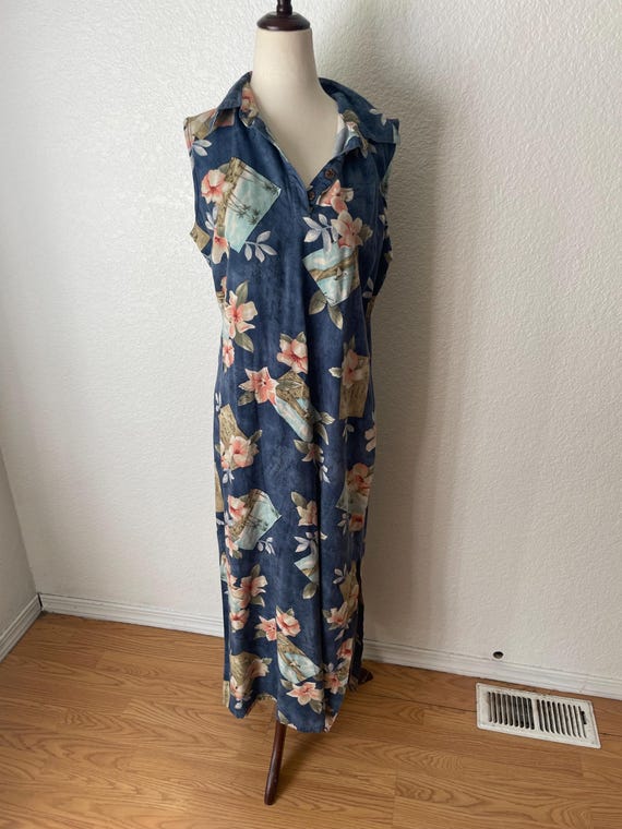 Sz L 1990’s Hawaiian postcard novelty print dress… - image 6