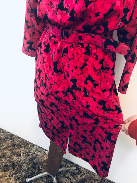 Sz 11/12 Floral Hot Belted Pink 80s dress. Bright… - image 4