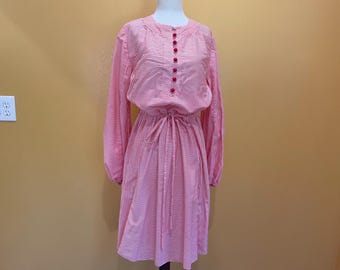 old money preppy 80's Dress. Striped. red, white. 1970s/1980s Dress. Classic. Adorable preppy drawstring boho dress