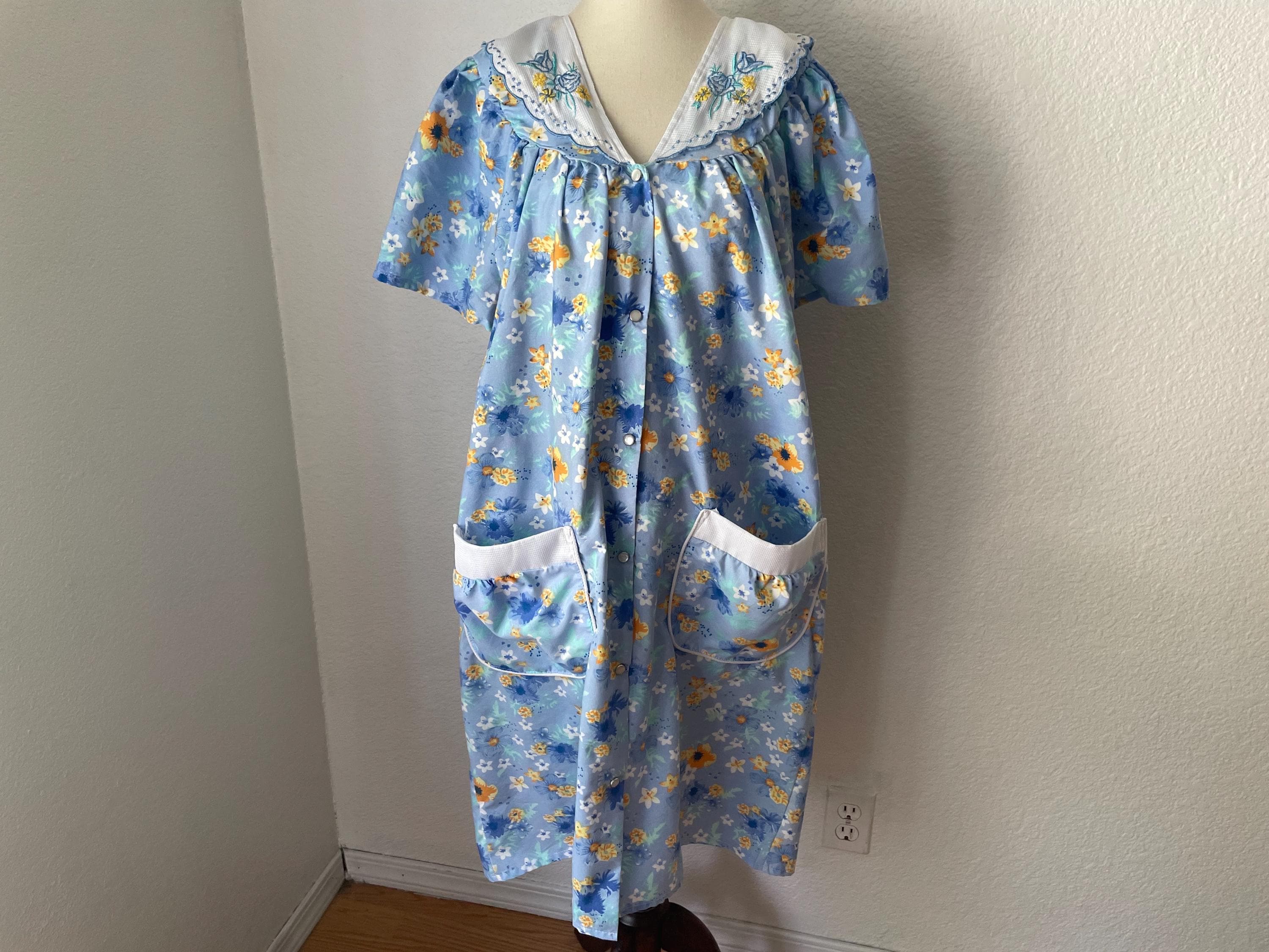 Short Sleeve House Coat With Snaps Snap-Front Short Sleeve