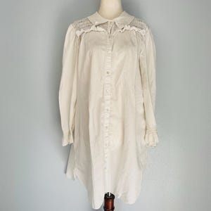 Smocked cotton white nightgown or nightshirt. Victorian revival. All cotton sheer nightie dress. Victorian inspo. Embroidery. Laura Adams.
