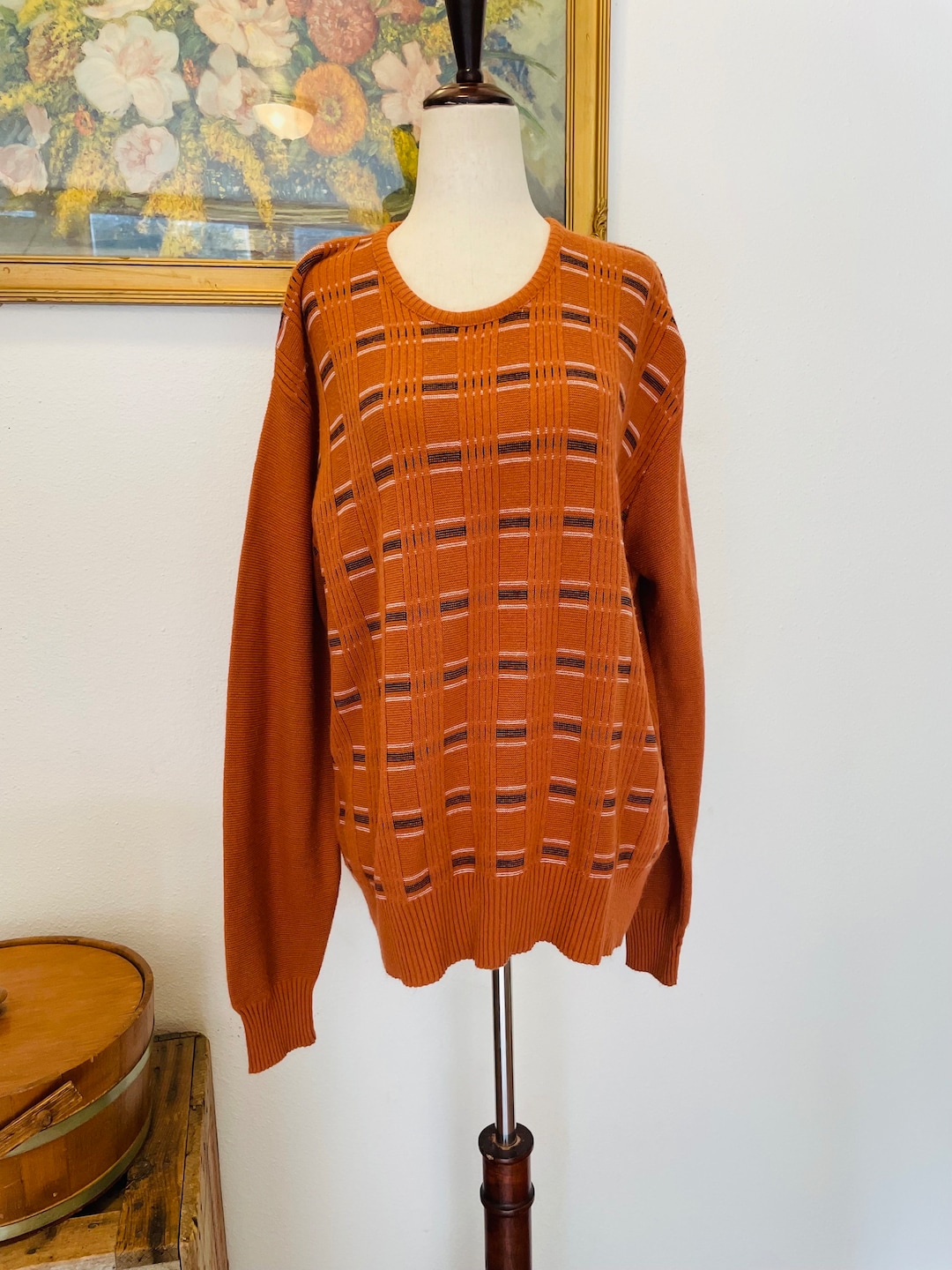 Men's 1970s Burnt Orange Pullover Sweater. Academic Look. Old Money ...