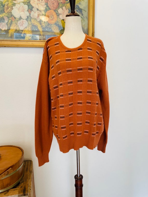 Men's 1970s burnt orange pullover sweater. Academ… - image 1