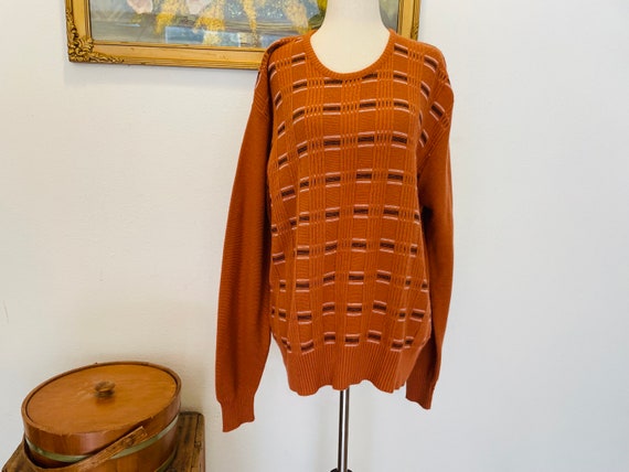 Men's 1970s burnt orange pullover sweater. Academ… - image 7