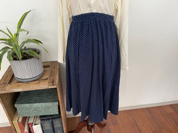 polkadot blue and white cotton blend skirt. Midi … - image 1