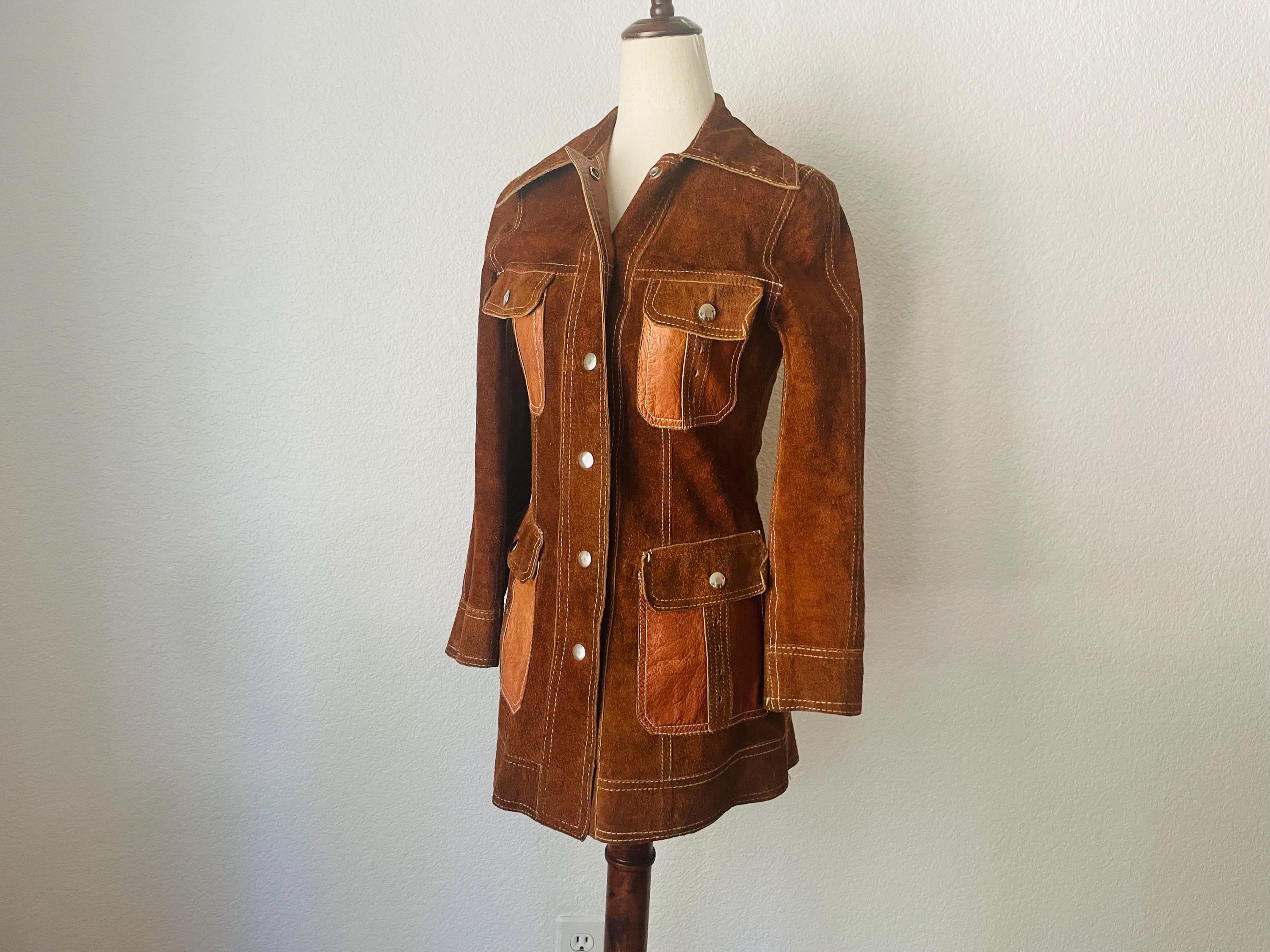 【70s】Euro Vintage Ethnic Suede Coat Brown Men Suits 70s Vintage Suede Jacket Casual Outwear