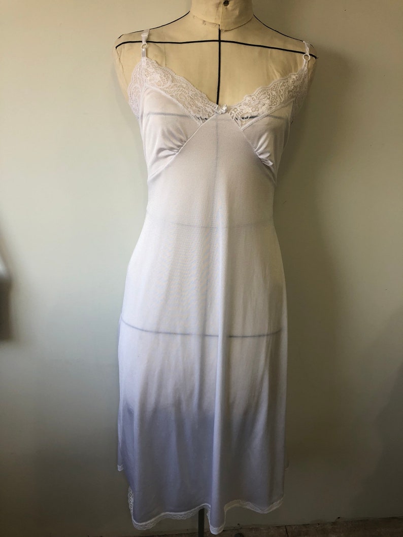 By Adonna Beautiful Retro Full Slip Gorgeous Unique White Vintage Size 38 Full Slip Feminine Nightie.Women/'s Nylon Slip