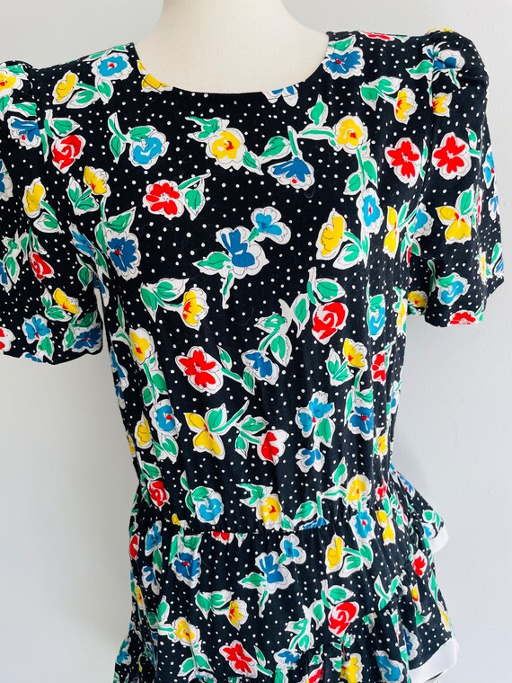 Floral primary color pop 1980s dropped waist dres… - image 5