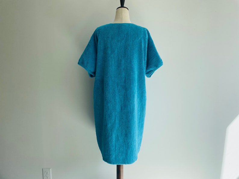 1980s Teal Chenille Robe or House Dress. Cotton. Knee Length. Fish ...