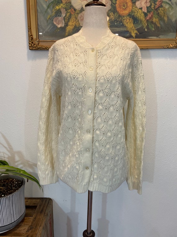 Vintage 1980's Cream Super Bulky bobble knit Cardi